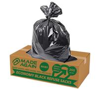 Made Again 200 Economy Black Refuse Sacks, 100L, Bin Bags, MAB3, Multi Purpose Everday Use, For Household Garbage, Kitchen, Office, Large Liners, Recycled, Tear Resistant