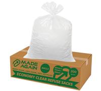 Made Again 200 Economy Clear Refuse Sacks, 100L, Bin Bags, MACL3, Multi Purpose Everday Use, For Household Garbage, Kitchen, Office, Large Liners, Recycled, Tear Resistant