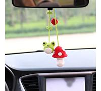MADE BY BUNNY 2pcs Crochet Frog and Mushroom Ornament, Accessories for Rearview Mirror, Hanging car Charm, Gift for her, Strawberry Accessories car, House Decoration (Frog Mushroom Ornament)