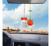 Made By Bunny Car Mirror Hanging Charms Accessories, Rearview Mirror Decor, Handmade Gift for her, Cool Swinging Duck Car Hanging Ornament, usable as House Decoration (Cute Ghost and Pumpkin)