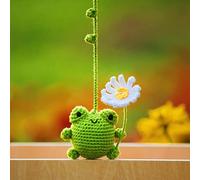 MADE BY BUNNY Crochet Frog with Daisy Ornament, Car Rear View Window, Handmade Hanging Car Charm, Automotive Interior Decorations (Frog and Daisy Ornament)