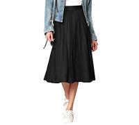 Made By Johnny Women's High Elastic Waist Pleated Mid A-Line Swing Skirt - black - XX-Large