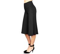 Made By Johnny Women's High Waist Wide Leg Palazzo Gaucho Capri Pants, Stretch Pull-On, Black, XL