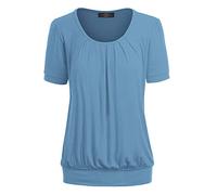Made By Johnny Women's Scoop Neck Short Sleeve Pleated Front Blouse Tunic Top Plus Size, Wt1175_denim, XL