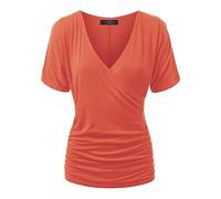 Made By Johnny Women's V Neck Short Sleeve Wrap Front Drape Dolman Tunic Top, Wt1118_salmon, L