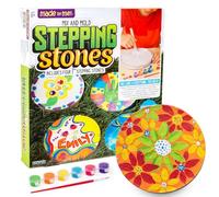 Made By Me Mix & Mold Stepping Stones, Make 4 DIY Personalized 7-Inch Ceramic Stepping Stones, Includes 3D Mold, Ceramic Paints, Ceramic Tiles, & Assorted Gems, Paint Your Own Stepping Stones
