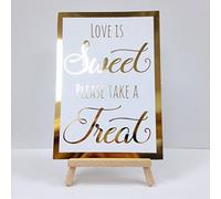Made by Mika Candy bar sweet buffet sign Gold foil on white Love is Sweet printed on thick card (1, A4 oak frame)