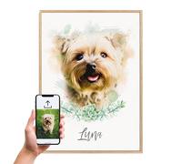 Made by Mika Ltd Custom Watercolor Effect Pet Portrait Wall Art Print With Floral Options From Any Photo, Memorial Gift, Birthday Gift, Animal Lovers Birthday Gift, Framed or Print Only