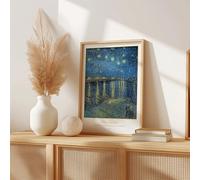 Made by Mika Ltd Gold Foil Printed Van Gogh Famous Paintings Wall Art Prints, Individual or Set of 4, Starry Night, Sunflowers, Café Terrace, Framed or Unframed. (A4 Rhone (Framed))