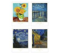 Made by Mika Ltd Gold Foil Printed Van Gogh Famous Paintings Wall Art Prints, Set of 4, Starry Night, Sunflowers, Café Terrace, Framed or un-framed. (A3 Prints only (297x420mm))