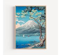 Made by Mika Ltd Japanese Mount Fuji Wall Art Print - Vintage Ukiyo-e Landscape Poster | Katsushika-Inspired Woodblock Style | Serene Lake View with Sailboats (Mount Fuji, A3 297x420mm, Unframed)