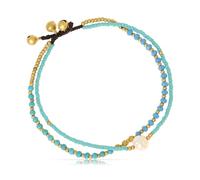 Made by Nami Boho Beaded Anklet for Women Adjustable Turquoise Gold Layered Anklet with Pearl Charm Dainty Layered Beach Jewelry Summer Birthday Gift for Her