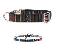Made by Nami Boho Nylon Dog Collar Set of 2 Various Sizes Small and Large Dogs Adjustable with Metal Clasp Breathable and Lightweight Dog Collars (M (35-56 cm), Aztec + Bracelet)