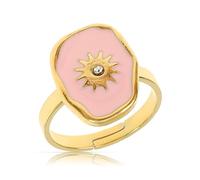 Made by Nami Golden Boho Stainless Steel Ring with Turquoise Gemstone with Sun in the Centre Gold Edged Women's Jewellery Size Adjustable & Waterproof, Stainless Steel