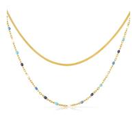 Made by Nami Women's Gold Double Row Choker Necklace in Snake Design and with Pearls Robust Lobster Clasp Boho Jewellery Gift for Her 40 + 5 cm Length, Stainless Steel