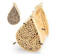 Made Easy Kit Bee House - Attracts Mason & Leafcutter Bees - Natural Bamboo Pollinator Habitat with Jute Rope - Hotel for Garden & Backyard - Eco-Friendly Insect Shelter (Honey Droplet, Large)