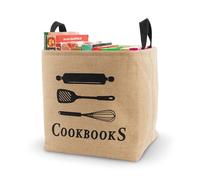 Made Easy Kit Cookbook Organizer & Storage Burlap Bin - Sturdy, Thick, Soft Handles for Easy Use - Recipe Books, Reading Material Basket Bag Holder for Tabletop, Shelf, Closet, Floor (Tan)
