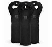 Made Easy Kit Insulated Wine Tote Set of 3 - Neoprene Wine Bottle Carrier with Magnetic Handle - Triple-Stitched Protective Bag for Travel, Gifting, and BYOB Events (Black)