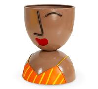 Made Easy Kit Lady Dish Bowl Multi-Purpose Head - Modern Functional Colorful Pattern Art Décor - Fruit Bin, Plant Pot, Coffee Pod Holder, Key Catcher, Decorative Shelf Piece (Orange Yellow Stripes)