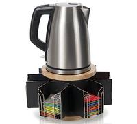 Made Easy Kit Metal Carousel Tea Bag Organizer & Kettle Stand Caddy- Modern Countertop Storage Solution for Tea Bags - Convenience for Home, Office, Kitchen (Black)