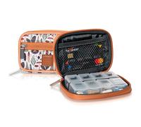 Made Easy Kit Pill Case for Everyday and Travel - 7-Day Weekly Medicine Supplement Vitamin Organizer Sorter Tracker - Neoprene Bag with Pockets - Compact Portable 8 Compartments (Light Brown Woods)
