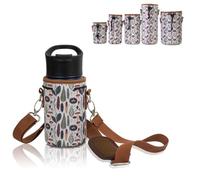 Made Easy Kit Water Bottle Carrier Insulated Neoprene - Adjustable Padded Shoulder Strap - Sling Pouch for Glass Bottle, Stainless Steel Tumbler - 5 Sizes (Brown Woods, Small)
