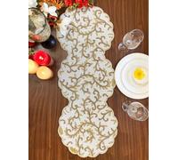 Made for You Beautiful Beaded Craftsmanship Table Runner (13 x 36 Inch, Cream & Golden, Rectangular) | Stylish Dining/Living Table Runners | Bed Runner | Perfect for Home Accessories, Diwali Occasion