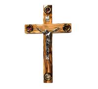 Made from Holy Land Olive Wood Wall Crucifix - Handcrafted in Bethlehem & Jerusalem with Stations of the Cross - Includes Certificate of Authenticity (Large)