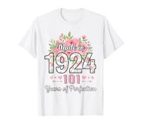 Made in 1924 Floral 101st Birthday Gifts Women 101 Years Old T-Shirt