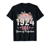 Made in 1924 Floral 101st Birthday Gifts Women 101 Years Old T-Shirt