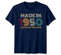 Made in 1950 Mens T-Shirt 76th Birthday Gift Vintage Seventy-six Year Old Tee L Navy Blue