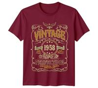 Made in 1958 Mens T-Shirt 68th Birthday Gift Vintage Graphic Tee L Burgundy