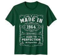 Made in 1964 Mens T-Shirt 62nd Birthday Gift Vintage Sixty-Two Year Old Tee 2XL Bottle Green