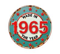 Made In 1965 The Year Star Pattern Rustic Design Round Vintage Tin Sign,Retro Wall Art,Metal Poster for Home, Bar, Garage, Cafe, Rustic Indoor & Outdoor Decor, 8x8 Inches