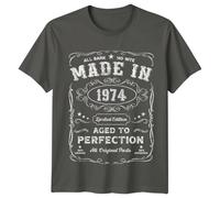 Made in 1974 Mens T-Shirt 51st Birthday Gift Vintage Aged to Perfection Graphic Tee for Men 2XL Light Graphite
