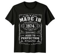 Made in 1974 Mens T-Shirt 51st Birthday Gift Vintage Aged to Perfection Graphic Tee for Men 3XL Black