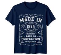 Made in 1974 Mens T-Shirt 51st Birthday Gift Vintage Aged to Perfection Graphic Tee for Men L Navy Blue