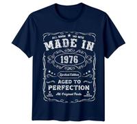 Made in 1976 Mens T-Shirt 49th Birthday Gift Vintage Aged to Perfection Tee L Navy Blue