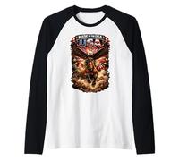 Made in America Bald Eagle Riding Horse Patriotic Tee Raglan Baseball Tee