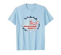 Made in America Patriotic US Flag Map Industrial T-Shirt, Men, Baby Blue, XL