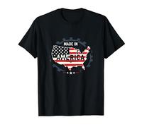 Made in America Patriotic US Flag Map Industrial T-Shirt, Men, Black, L