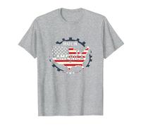 Made in America Patriotic US Flag Map Industrial T-Shirt, Men, Heather Grey, XXL