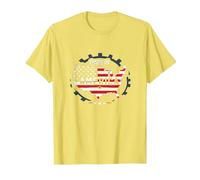 Made in America Patriotic US Flag Map Industrial T-Shirt, Men, Lemon, XXL