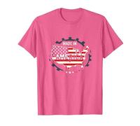 Made in America Patriotic US Flag Map Industrial T-Shirt, Men, Pink Heather, XXL