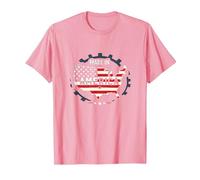 Made in America Patriotic US Flag Map Industrial T-Shirt, Men, Pink, XXL