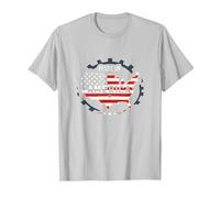 Made in America Patriotic US Flag Map Industrial T-Shirt, Men, Silver, XXL