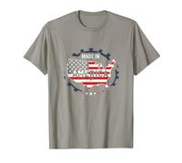Made in America Patriotic US Flag Map Industrial T-Shirt, Men, Slate, 3XL