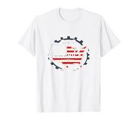 Made in America Patriotic US Flag Map Industrial T-Shirt, Men, White, XL