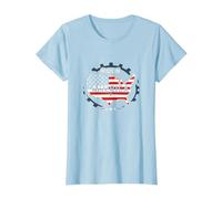 Made in America Patriotic US Flag Map Industrial T-Shirt, Women, Baby Blue, L