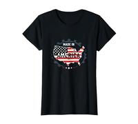 Made in America Patriotic US Flag Map Industrial T-Shirt, Women, Black, M